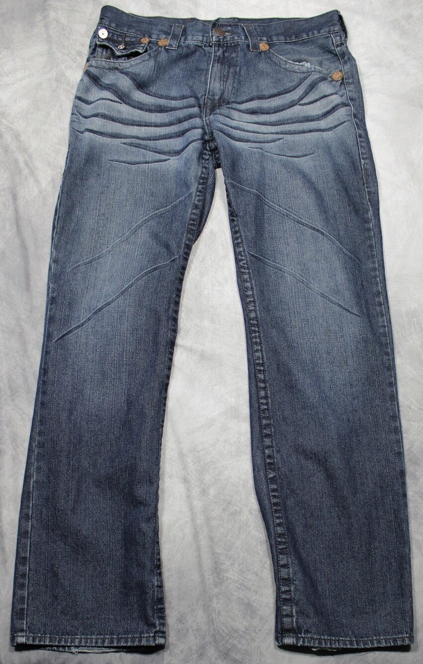 True Religion Billy Big T Jeans Mens 36 Bootcut Blue Whiskered Made USA